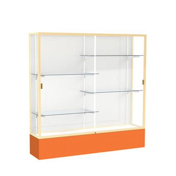 Waddell 376WB-GD-OR Spirit 72 x 72 x 16 in. Orange Base Floor Display Case with 6 ft. Length, White Back - Champagne Gold