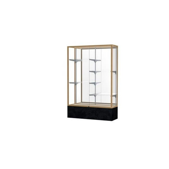 Waddell 572WB-GD-BM Monarch 48 x 72 x 16 in. Black Marble Base Floor Display Case with Unlighted, White Back - Champagne Gold