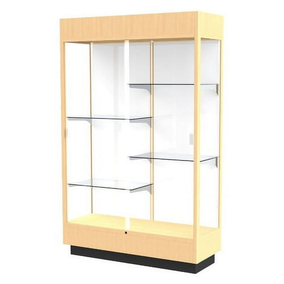 Waddell Heritage 48"W x 70"H x 18"D Floor Case, Mirror Back, Hardwood Natural Maple Finish w/ Lighted Cornice