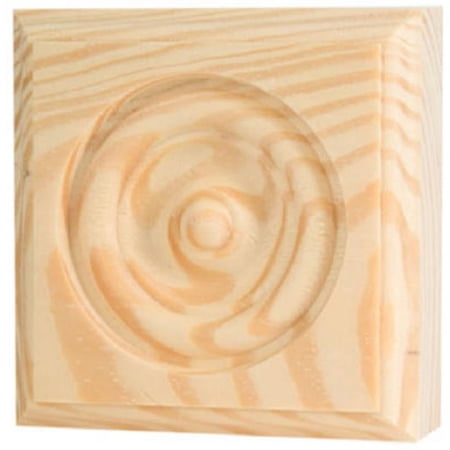 Waddell RTB35 Trim Block, 3-3/4 in H, 3-3/4 in W, Rosette Pattern, Pine Wood