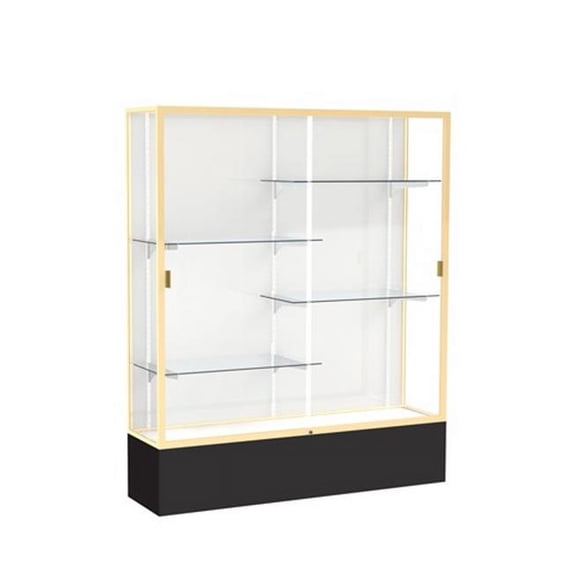 Waddell 375WB-GD-BK Spirit 60 x 72 x 16 in. Black Base Floor Display Case with 5 ft. Length, White Back - Champagne Gold