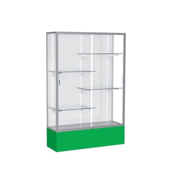 Waddell 374WB-SN-KG Spirit 48 x 72 x 16 in. Kelly Green Base Floor Display Case with 4 ft. Length, White Back - Satin
