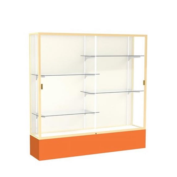 Waddell 376PB-GD-OR Spirit 72 x 72 x 16 in. Orange Base Floor Display Case with 6 ft. Length, Plaque Back - Champagne Gold