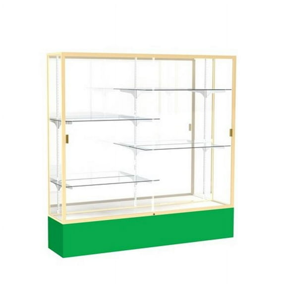 Waddell 376MB-GD-KG Spirit 72 x 72 x 16 in. Kelly Green Base Floor Display Case with 6 ft. Length, Mirror Back - Champagne Gold