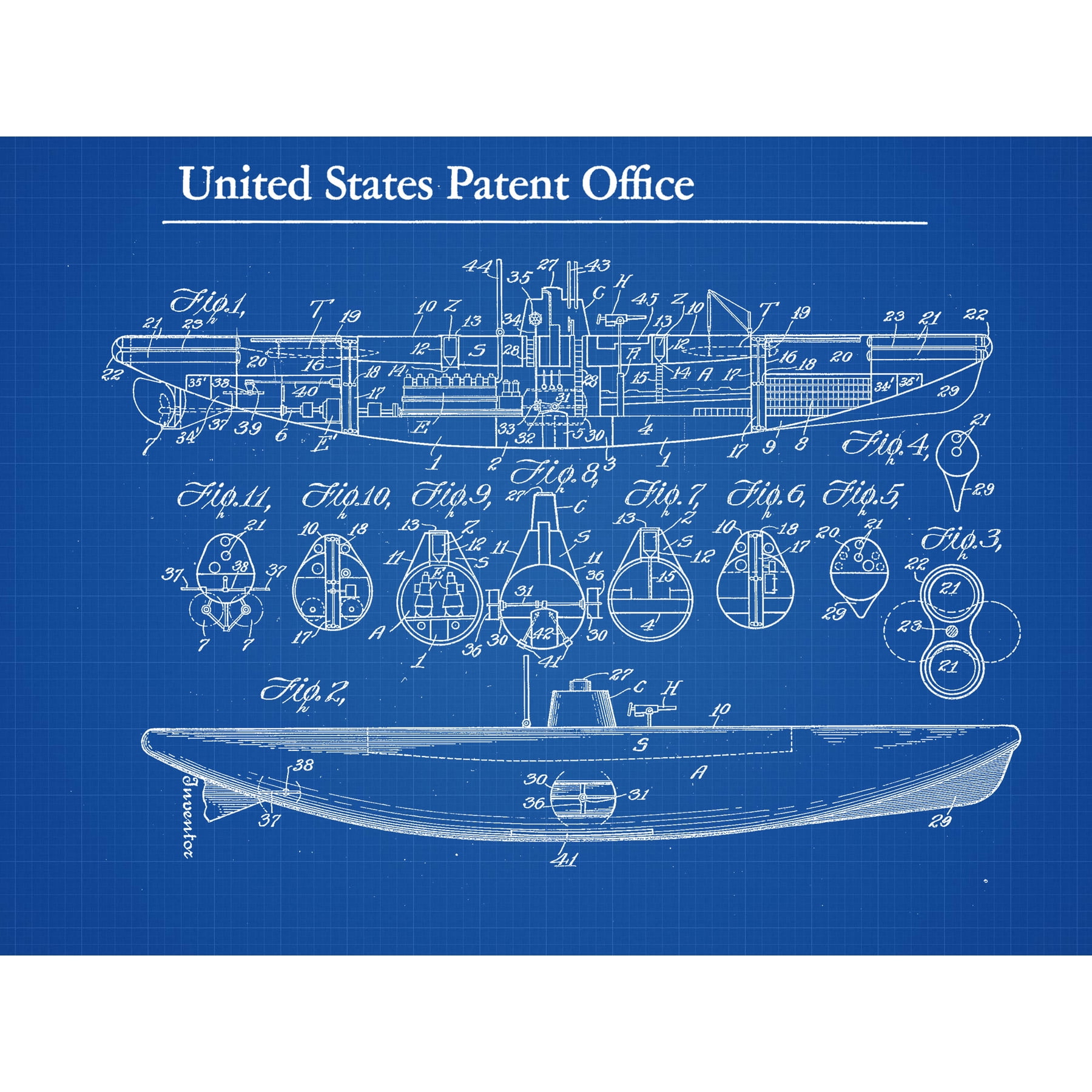 Waddington Submarine Vessel 1919 1 Vintage Naval Patent Extra Large XL ...