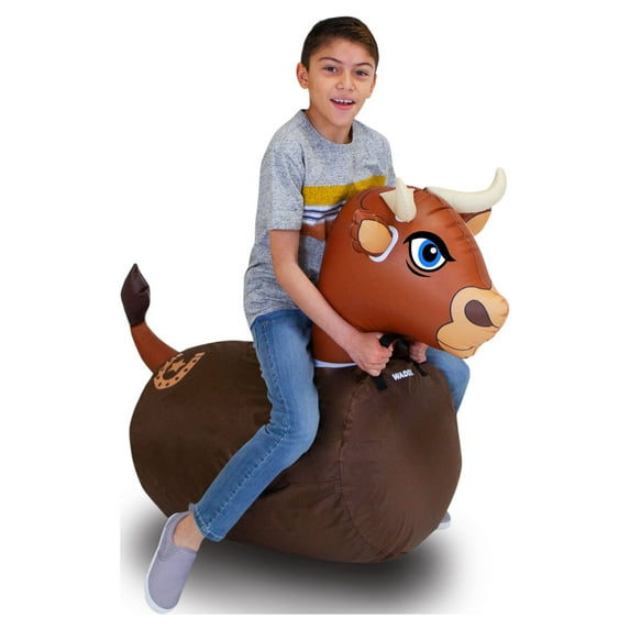 Waddle Large Brown Bull Hip Hopper Inflatable Hopping Animal Bouncer , 250lbs , Ages 5+