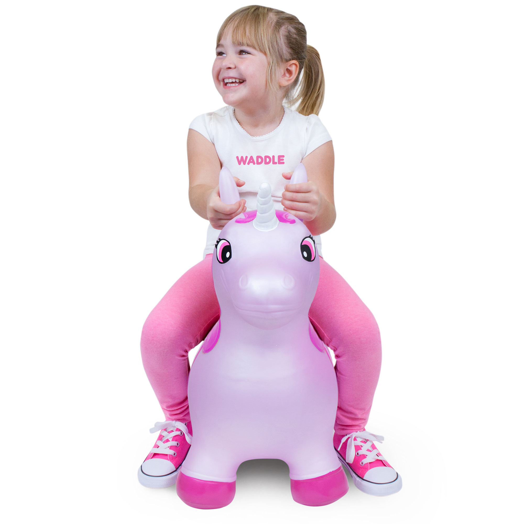 Waddle! Unicorn Bouncer! Inflatable Ride on Hopper Toy (Pink Shimmer