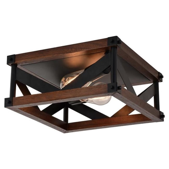 Wade 13 in. 2 Light Flush Mount, Matte Black & Sycamore Wood