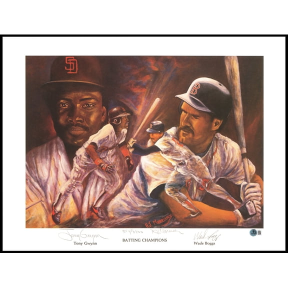 Wade Boggs & Tony Gwynn Autographed 19x24 Lithograph Photo Boston Red Sox & San Diego Padres #/2500 Beckett BAS 237004