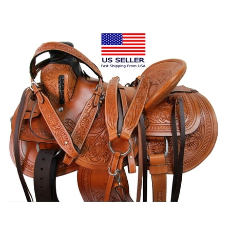 Wade Saddle Western Ranch Roping Pleasure Horse Floral Tooled Leather 18 17 16 15 With Headstall Breast Collar & Reins | Free Shipping