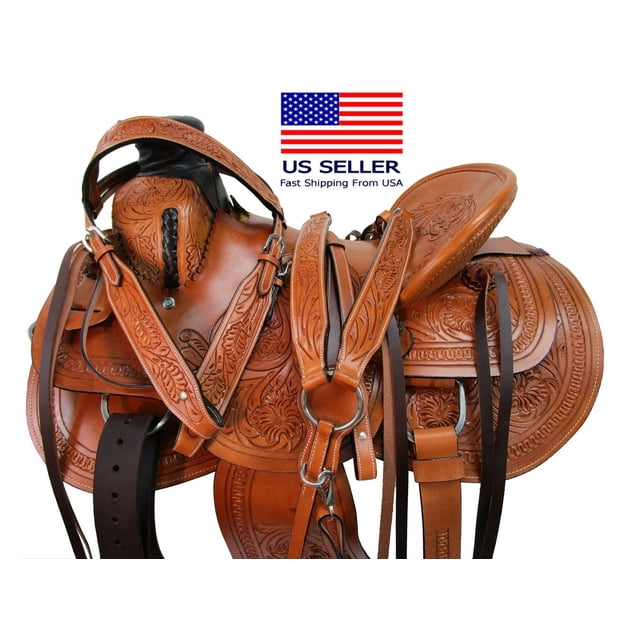 Trail Western Saddle Horse Pleasure Floral Tooled Leather Rodeo Tack Set 15 16 17 18 With Headstall Breast Collar Reins Free Shipping