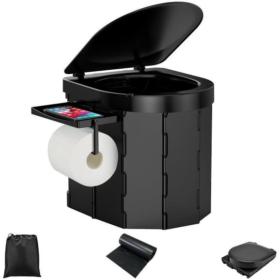Wadeo Folding Portable Toilet with Detachable Phone Shelf