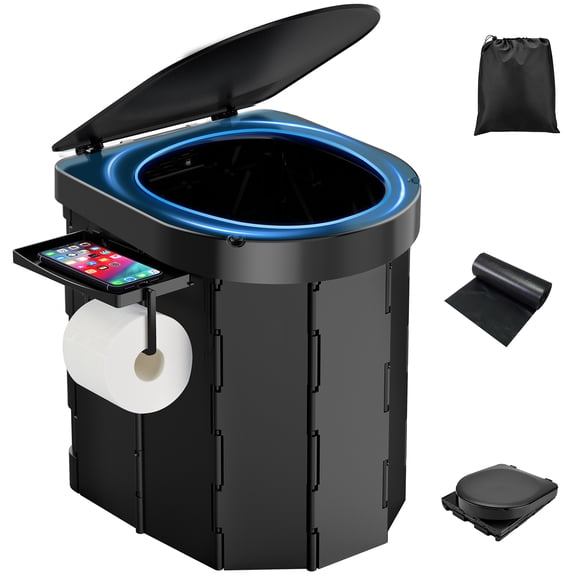 Wadeo Folding Portable Toilet with Detachable Phone Shelf