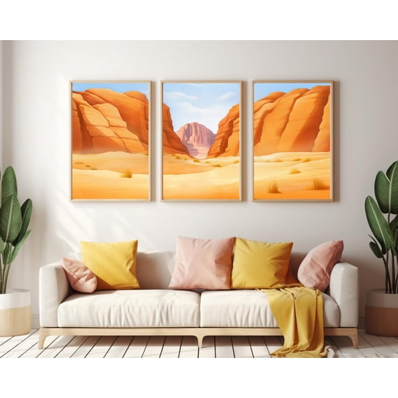Wadi Rum Wall Art Middle East Landscape Artwork Red Sand Desert Nature Scenic Canyon Art Set 3 Unframed Paper Print