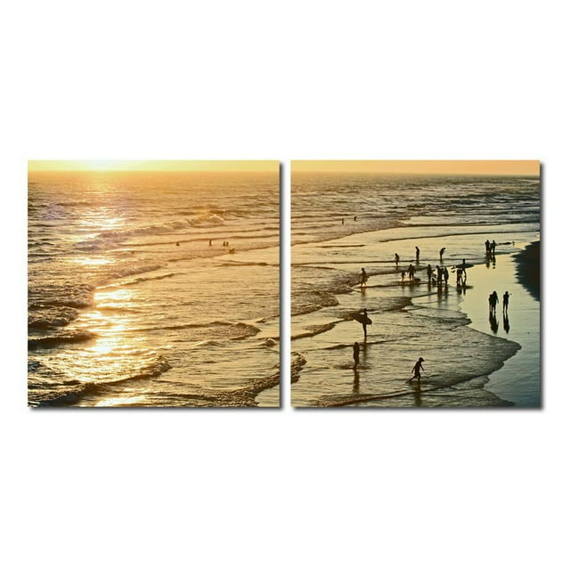 Wading in The Waves Mounted Print Diptych in Multicolor