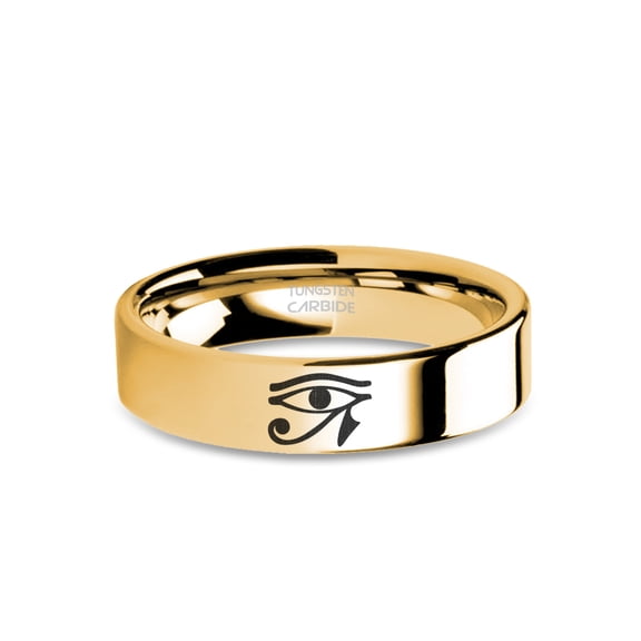Wadjet Horus Eye Engraved Yellow Gold Tungsten Wedding Band, 6mm, Size 13