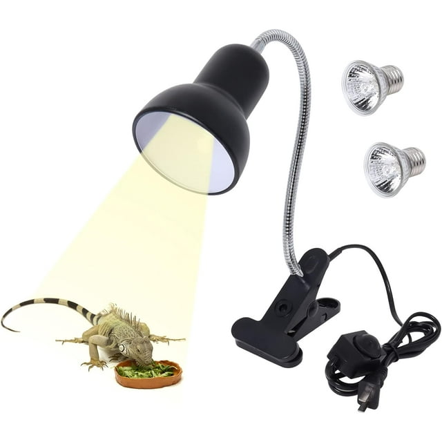 Wadoy Reptile Heat Lamp with 2 Bulbs & 360° Clip Holder, Heat Lamp for