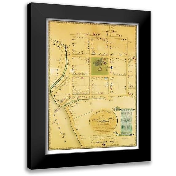 Wadsworth 14x18 Black Modern Framed Museum Art Print Titled - New Haven Connecticut Landowner - Wadsworth 1748
