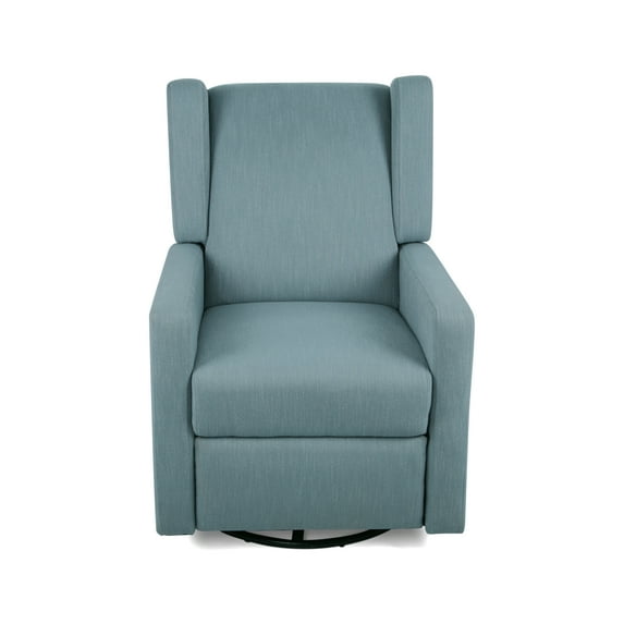 Wafa Contemporary Fabric Upholstered Swivel Recliner, Dusty Blue and Black