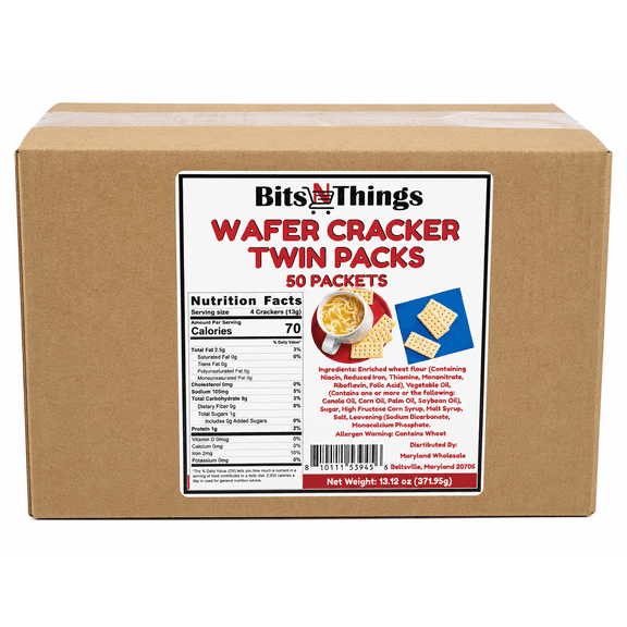Wafer Crackers 50 Pack - Individually Wrapped Soup Crackers - Portion Control for Soups, Salads & Foodservice - Two Crackers per Packet, Made in America - Bits N Things