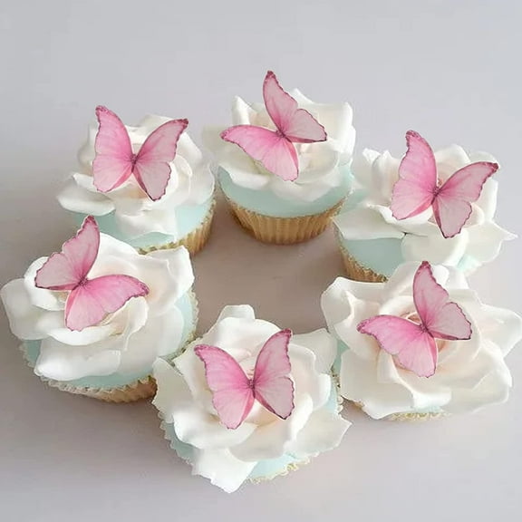 Wafer Paper Butterflies Set of 48 Pink Cake Decorations, Cupcake Topper