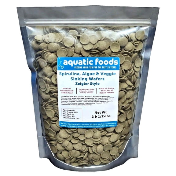 Wafers of Spirulina, Algae, Veggies, 5/8" Sinking Wafers for Plecos, Catfish, Shrimp, Snails, Crabs, Crayfish, All Tropical Fish, Koi & Pond Fish Zeigler Style Wafers...2.5-lb Bag
