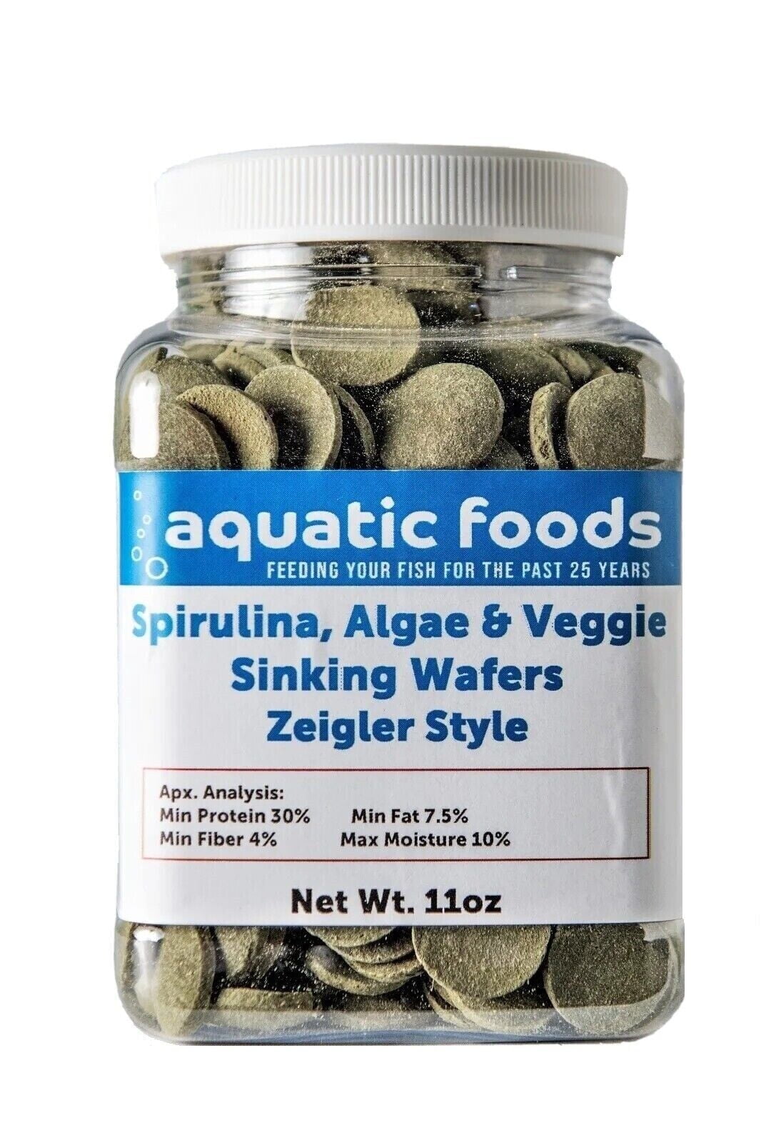 Wafers of Spirulina, Algae, Veggies, Sinking Wafers for Bottom Fish, Shrimp, Snails, Crabs, Crayfish, All Tropical Fish, Zeigler Style Wafers...11oz Small Jar
