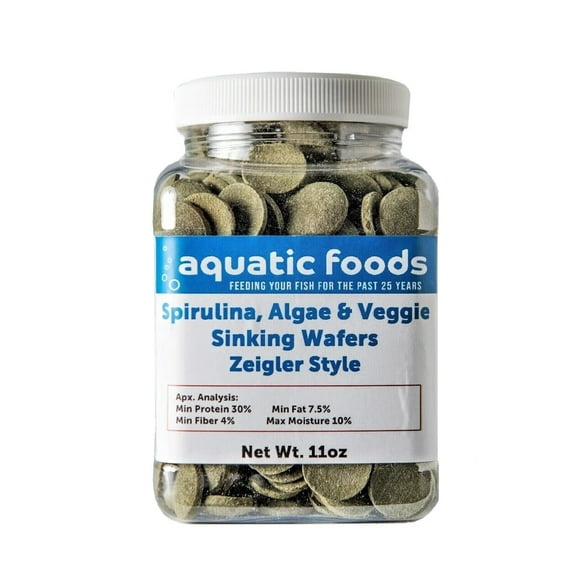Wafers of Spirulina, Algae, Veggies, Sinking Wafers for Bottom Fish, Shrimp, Snails, Crabs, Crayfish, All Tropical Fish, Zeigler Style Wafers...11oz Small Jar