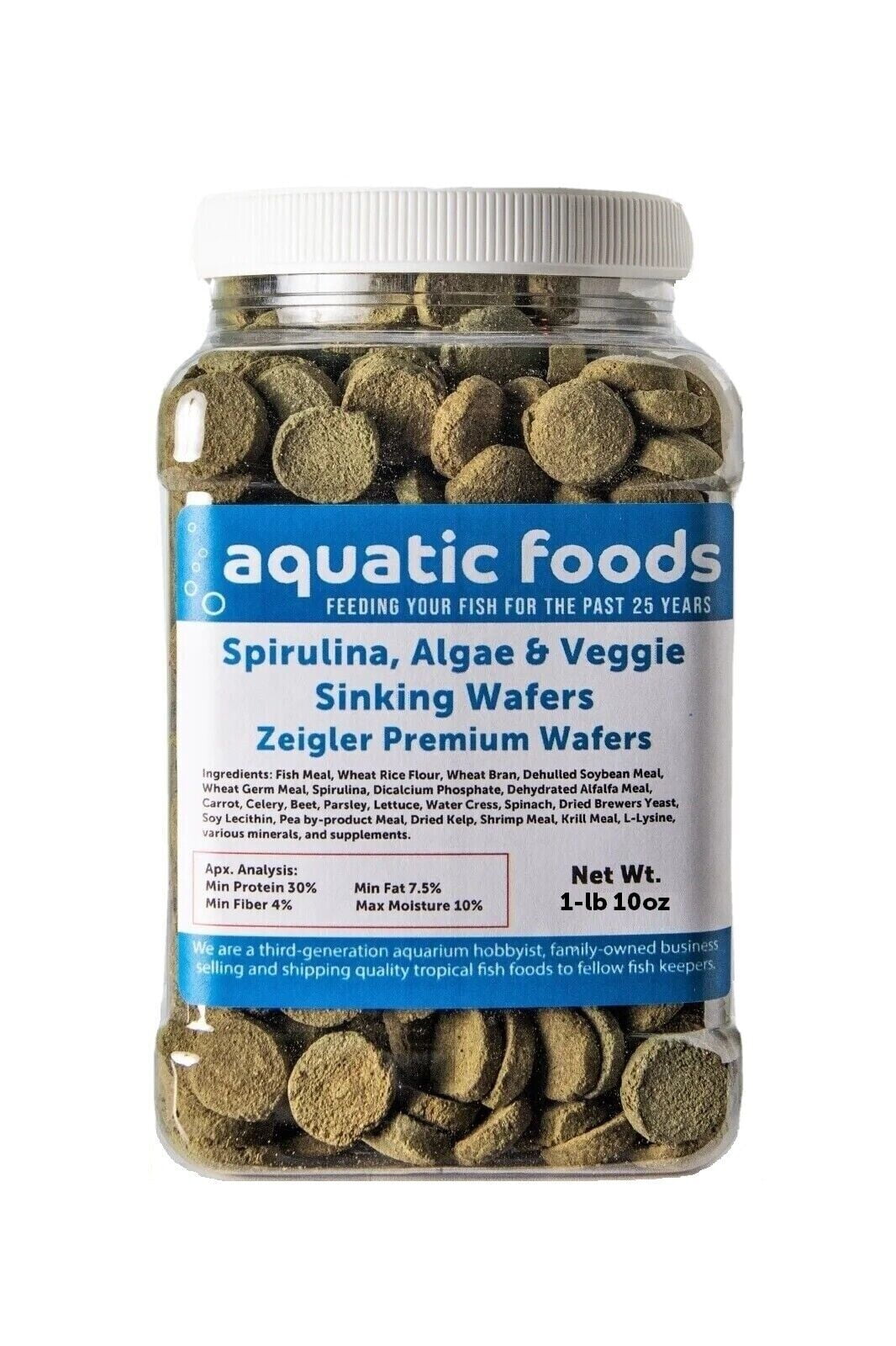 Wafers of Spirulina, Algae, Veggies, Sinking Wafers for Bottom Fish, Shrimp, Snails, Crabs, Crayfish, All Tropical Fish, Zeigler Wafers…1-lb & 10oz Med Jar