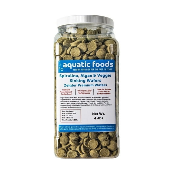 Wafers of Spirulina, Algae, Veggies, Sinking Wafers for Bottom Fish, Shrimp, Snails, Crabs, Crayfish, All Tropical Fish, Zeigler Wafers...4-lb Lg Jar