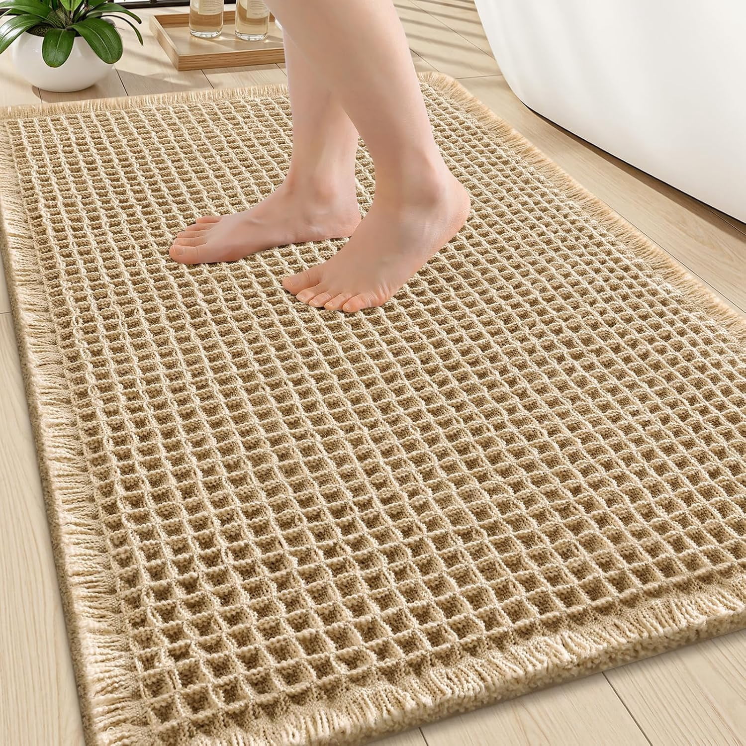 Absorbent Rugs Waffle Bath Mat 30X20, Extra Soft Absorbent Bathroom Rugs, Brown ...