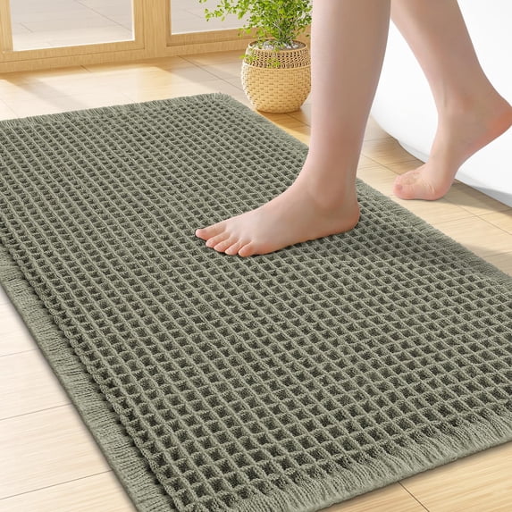 Waffle Bath Mat 32"x20", Extra Soft Absorbent Bathroom Rug, Non-Slip, Quick Dry, Machine Washable, Green