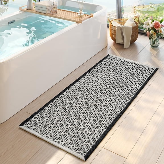 Waffle Bath Mat Boho Bathroom Runner Rug Extra Soft Absorbent Non Slip Rubber Backed 24 X 60 Inches