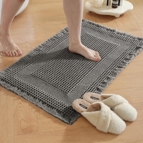 Waffle Bath Mat Quick Dry Non Slip Rubber Backed Bathroom Rug 24 x 72 Inches Dark Grey
