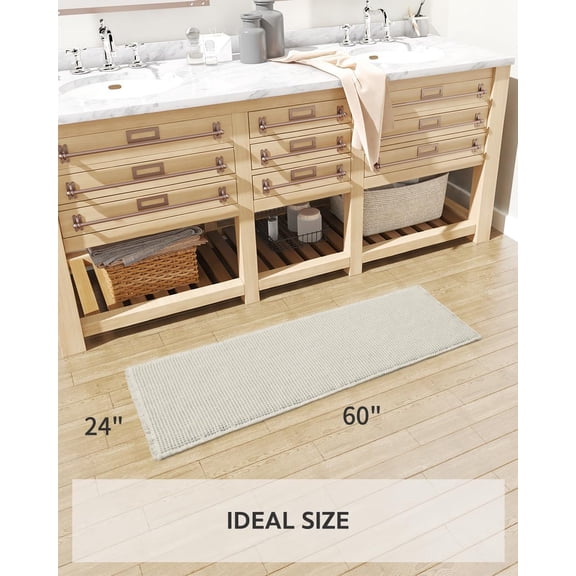 Waffle Bath Mat-Runner Rug, Super Absorbent Non Slip Bath Mats for Bathroom Machine Washable Long Rugs with Tassels, Bath Rugs for Bathroom Floor Beside Tub, 2' x 5', White