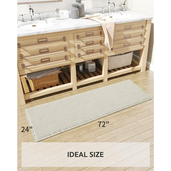 Waffle Bath Mat-Runner Rug, Super Absorbent Non Slip Bath Mats for Bathroom Machine Washable Long Rugs with Tassels, Bath Rugs for Bathroom Floor Beside Tub, 2' x 6'(24" x 72")