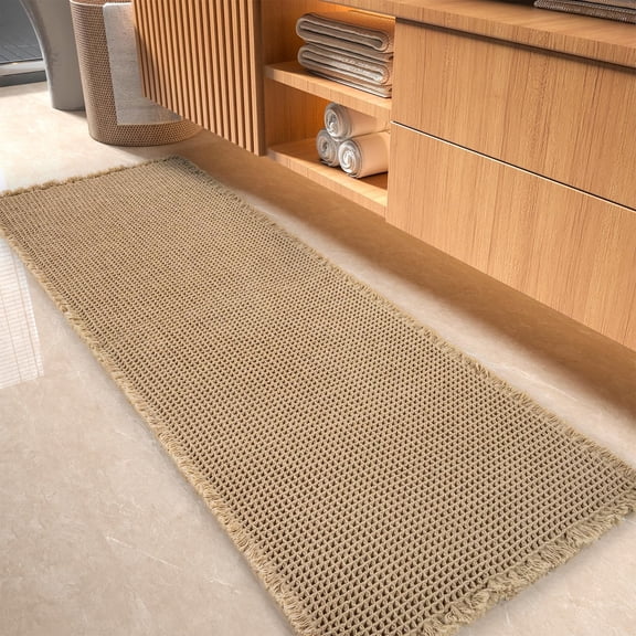 Waffle Bath Mat Runner Rug Super Absorbent Non Slip Machine Washable with Tassels 24 x 72 Inches