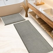 HAKUNA Waffle Bath Mat Set 2 Piece Green & Cream,Woven Modern Bath Rug Mats, Absorbent Non Slip Bath Floor Mat, Soft Washable Boho Bath Rugs with Tassels for Ba