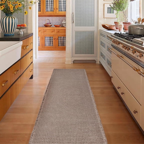 Waffle Bath Mat,Super Absorbent Non Slip Long Bathroom Runner Rug,Brown 24X72inch,Machine Washable Ultra Soft Floor Mats