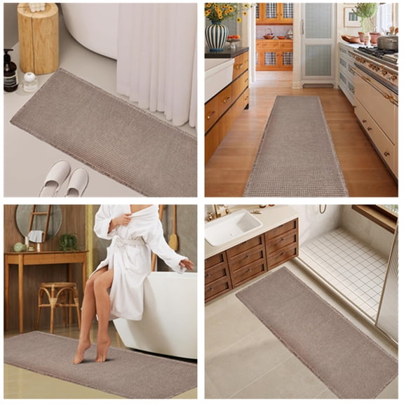 Waffle Bath Mat,Super Absorbent Non Slip Long Bathroom Runner Rug,Brown 24X72inch,Machine Washable Ultra Soft Floor Mats