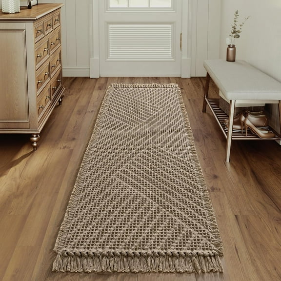 Waffle Bath Runner Rug Long Bath Mat Super Absorbent Boho Bath Rugs Non Slip Bath Runner for Bathroom Floor Machine Washable Dry Fast Bathroom Rugs with Tassels, 24" x 72", Irish Cream