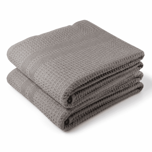 Waffle Bath Sheet Large Towels Quick Dry Thin Body 40x80 Oversized For Adults 2 Pack Set Classic Style (pewter)