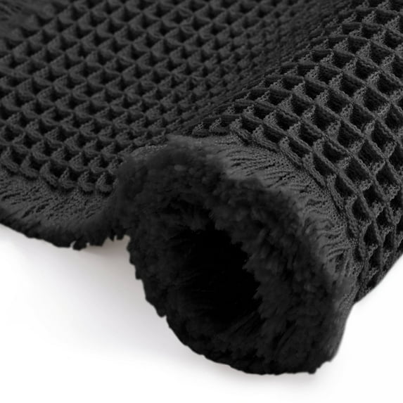 Waffle Bathroom Rug Mat, Absorbent Non Slip Bath Rugs Machine Washable for Bathroom, 16"x24" Black