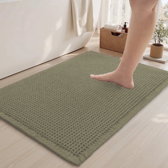 Waffle Bathroom Rugs Ultra-Soft Non-Slip Bath Mat Super Absorbent Quick Dry Bath Rugs for Bathroom Floor Machine Washable Bathroom Mats with Tassels Boho Bathroom Decor