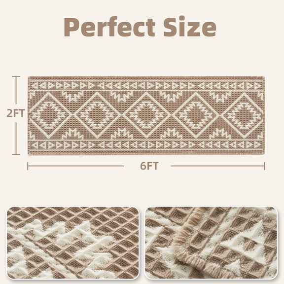 -Waffle Bathroom Runner 24"x72", Super Absorbent Bath Mats for Bathroom, Machine Washable Non Slip Bath Rug with Tassels, Soft Bath Mat for Laundry Room, Bedroom, Brown & Cream, 2'x 6'