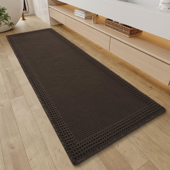 Waffle Bathroom Runner Rugs, Super Absorbent Bath Mat Non Slip Washable Quick Dry, Upgraded Ultra Soft Boho Bath Rugs with Tassels, Farmhouse Home Decor Accessories, 2'x6'(24"x72") Chocolate