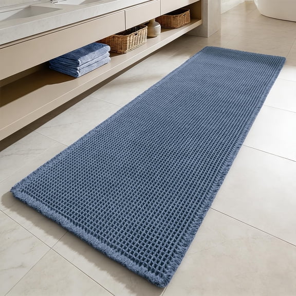 Waffle Bathroom Runner Rugs, Super Absorbent Non Slip Bath Rug, Upgraded Soft Quick Dry Washable Boho Long Bath Mat with Tassels for Hallway Laundry Room Bedroom, 2'x6' (24"x72"), Brown