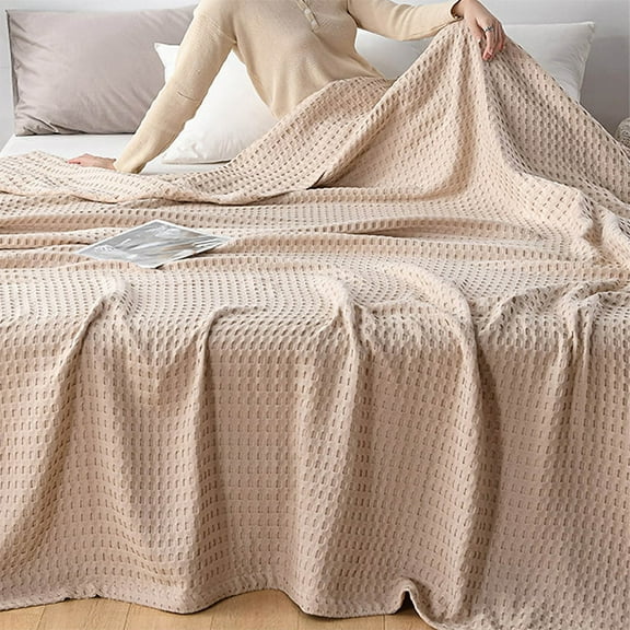 Waffle Blanket,Cotton Blankets Queen Size for Bed - Waffle Weave Blankets for Summer,Lightweight and Breathable Soft Woven Blankets for Spring,Cotton Towel Blanket(Khaki 80*60in)