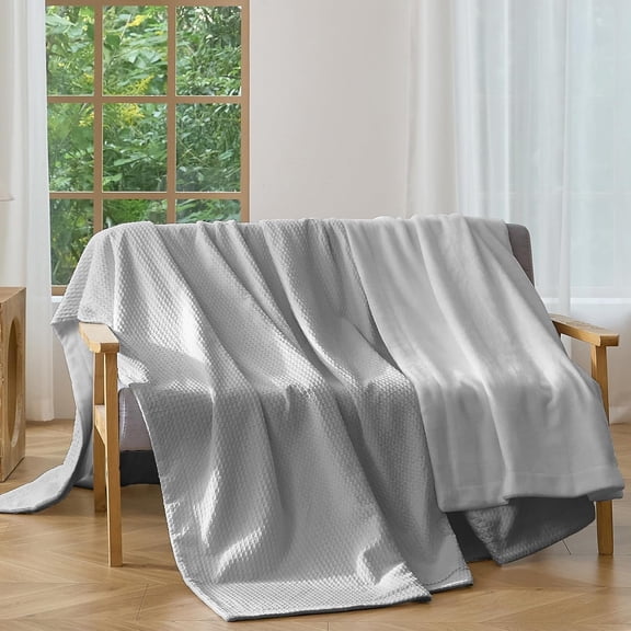 Waffle Blanket Throw Size - Plush Milk & Reversible Waffle Weave,Anti-Static 500Gsm Design,Thick Cozy Soft Winter Blanket for Bed, Couch, Sofa - Grey, 50x70 Inches