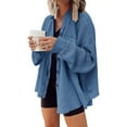 thumbnail image 1 of Waffle Button Down Shirts for Women Dressy Casual Work Shacket V Neck Long Sleeve Lightweight Tops with Pocket 03-Blue M, 1 of 5